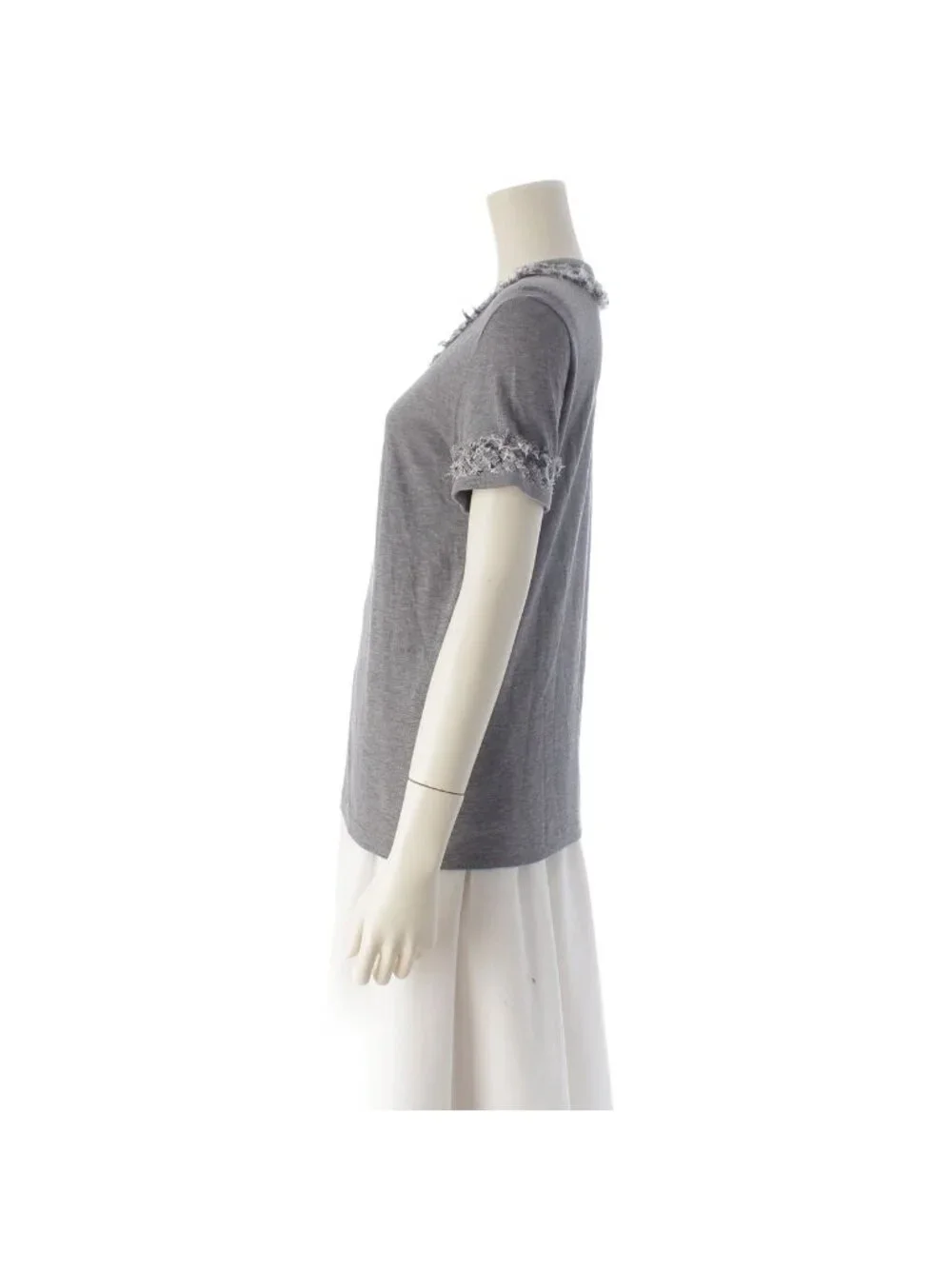 Chanel Cotton Lion Button Tweed Short Sleeve T-Shirt Gray 38